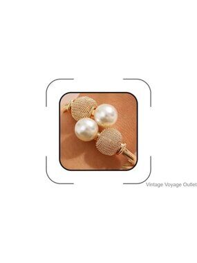 Chunky Pearl Gold Tone Ball Bead Open Cuff Bracelet Women Statement